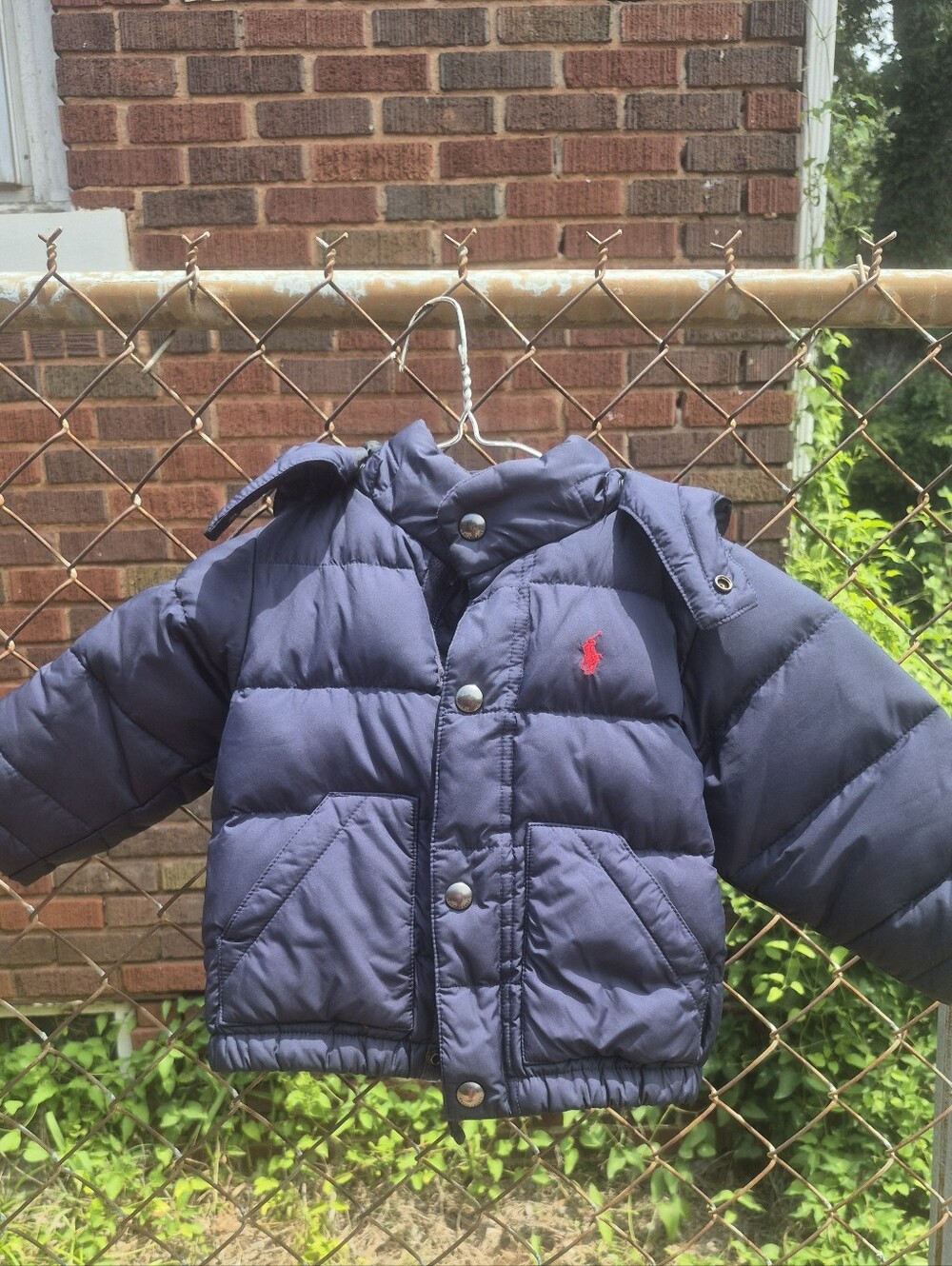 Polo Ralph Lauren 12 months Winter Buffer Hooded Zip Snap Feathers Down Boy Navy